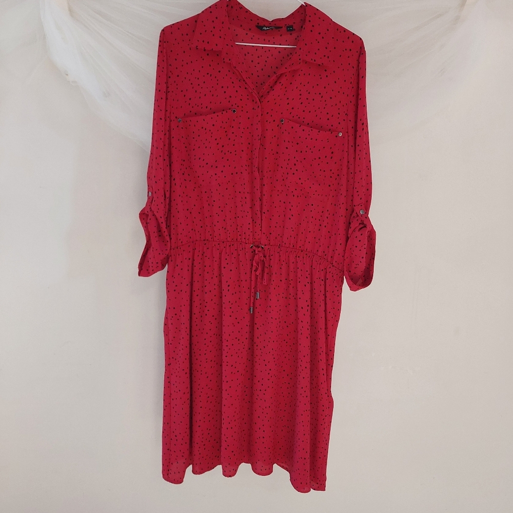 Reitmans Red with Black Polka Dot Knee-Length 3/4 Sleeve XL Dress